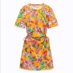 Zara Orange Print Cut Out Dress